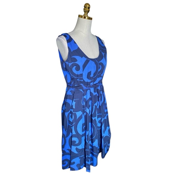 J.Crew Women’s Belted Fit & Flare Blue Artsy Sleeveless Cotton Dress Size 12 - Picture 2 of 7
